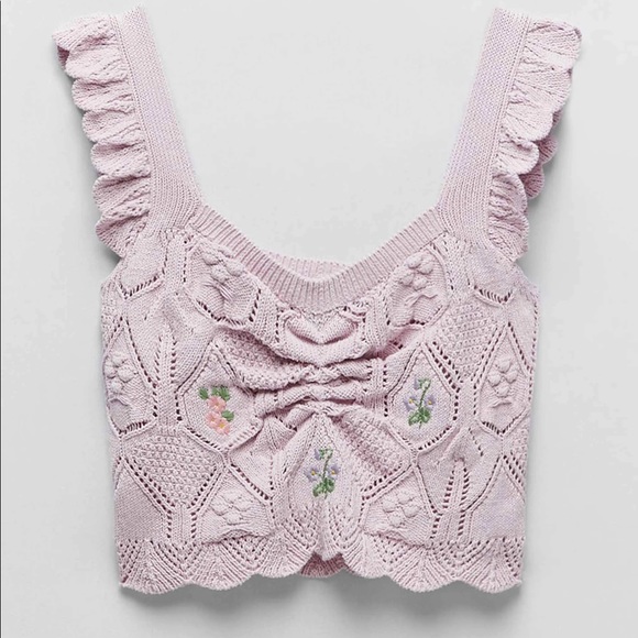 Zara Tops Zara Floral Knit Top Pastel Pink Poshmark